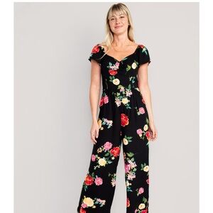 Old Navy Black Jumpsuit with Floral Pattern